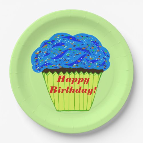 Happy Birthday Blue Cupcake Paper Plates