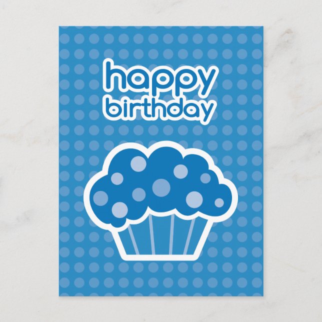 happy birthday blue cupcake postcard (Front)