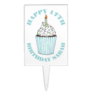 Happy Birthday Blue Cupcake Sprinkles Frosting Cake Topper