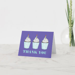 Happy Birthday Blue Cupcake Sprinkles Frosting Letterpress Thank You Card