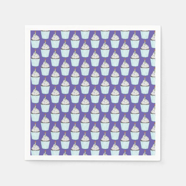 Happy Birthday Blue Cupcake Sprinkles Frosting Napkins (Front)