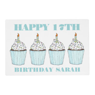 Happy Birthday Blue Cupcake Sprinkles Frosting Placemat