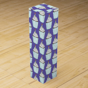 Happy Birthday Blue Cupcake Sprinkles Frosting Wine Box