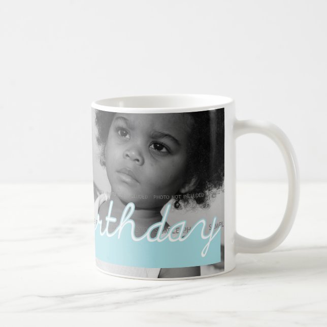 Happy Birthday Blue Cut Outs Add Photo Coffee Mug (Right)