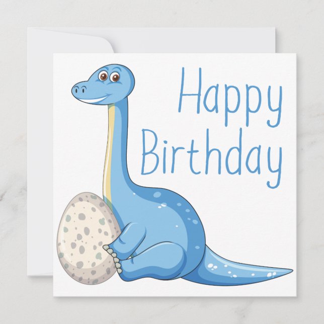 Happy Birthday Blue Dinosaur Greeting Card (Front)