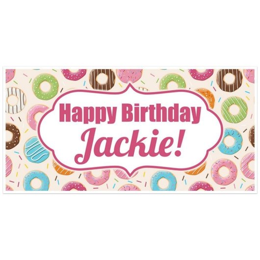 Happy Birthday Blue Donuts Party Backdrop Banner (Front)