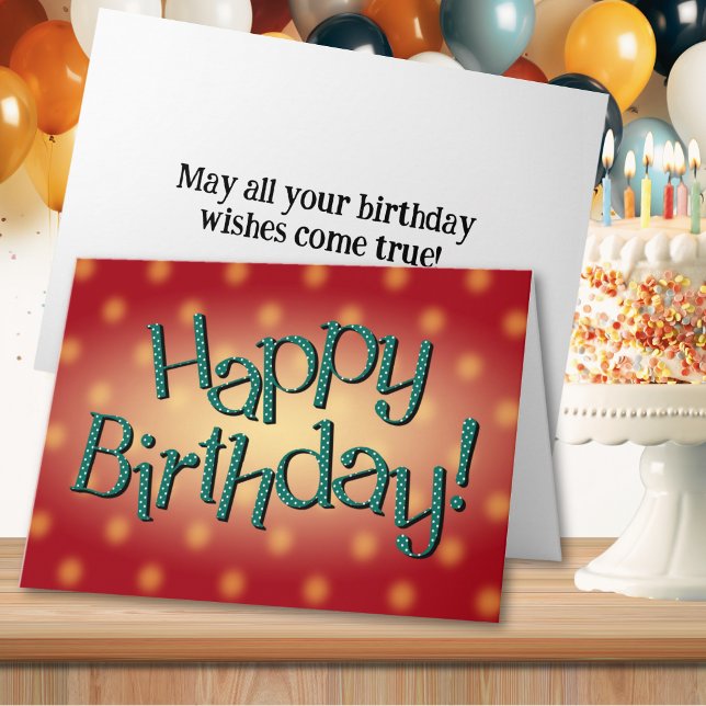 Happy Birthday Blue Dot Text Red Background Card (Happy Birthday Blue Dot Text Red Background Card)