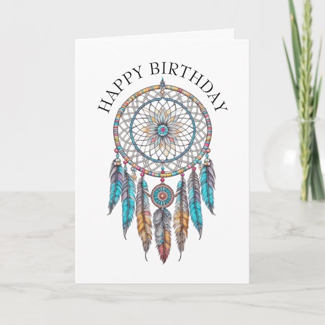 Happy Birthday Blue Dreamcatchers Mystical Card (Front)