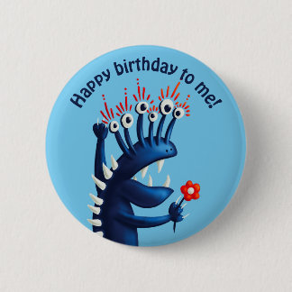 Happy birthday blue funny monster kids button