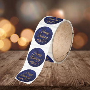 Happy Birthday blue gold decor Classic Round Sticker