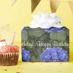 Happy Birthday Blue Hydrangea Flowers Wrapping Paper
