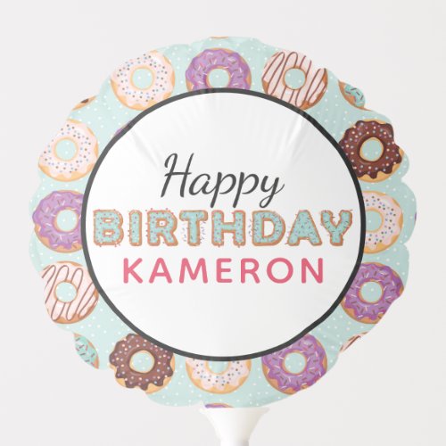 HAPPY BIRTHDAY Blue Iced Donuts Pattern With Name Balloon