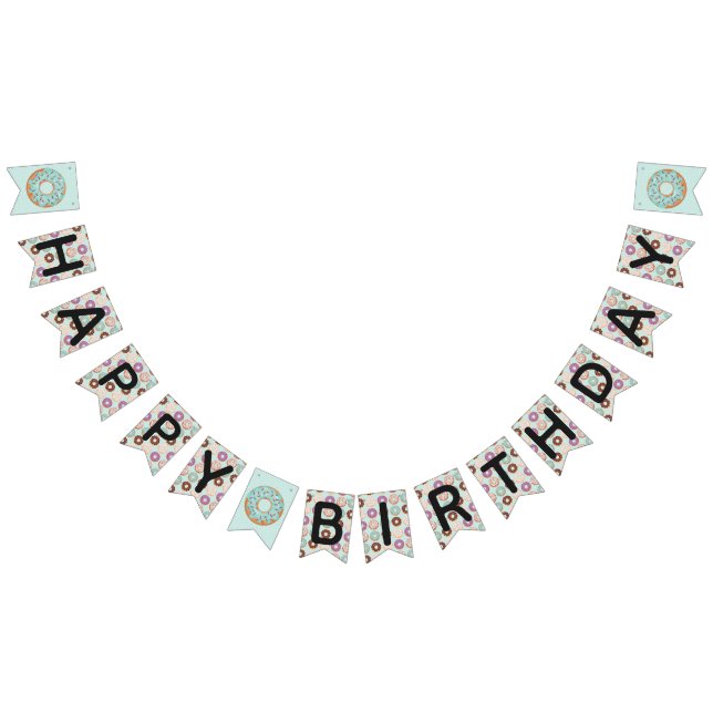 HAPPY BIRTHDAY Blue Iced Donuts Sweetest One Party Bunting Flags (All)