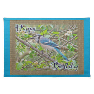 Happy Birthday Blue Jay Cloth Placemat