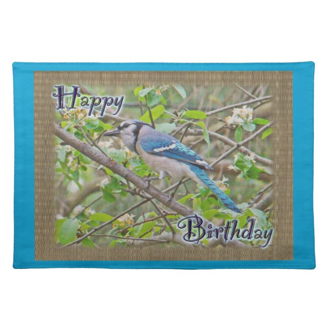 Happy Birthday Blue Jay Cloth Placemat (Front)
