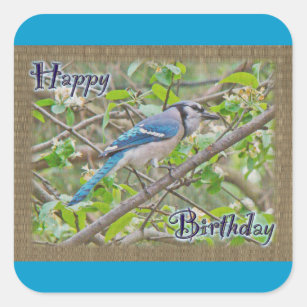 Blue Jay Flying Away with Flowers Design - Blue Jay Flying - Sticker