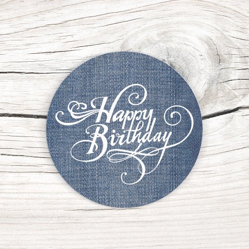 Happy Birthday Blue Jean Classic Round Sticker