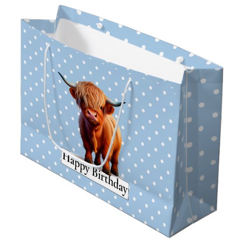HAPPY BIRTHDAY Blue LONG HAIR COW Large Gift Bag