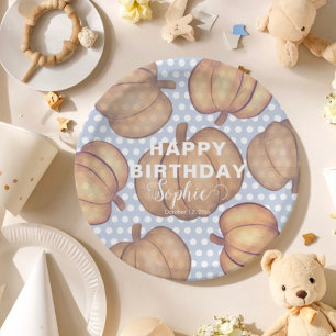 Happy Birthday Blue & Orange Pumpkin Party Paper Plates