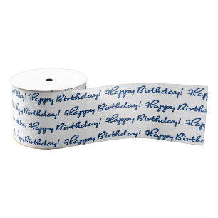 Happy Birthday! Blue Pattern Casual Script Grosgrain Ribbon