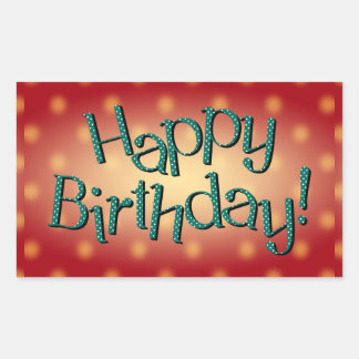 Happy Birthday Blue Polka Dot Text Red Bkgrd Rectangular Sticker