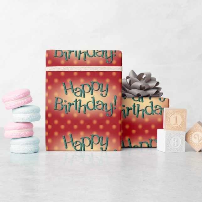 Happy Birthday Blue Polka Dot Text Red Bkgrd Wrapping Paper (Baby Shower)
