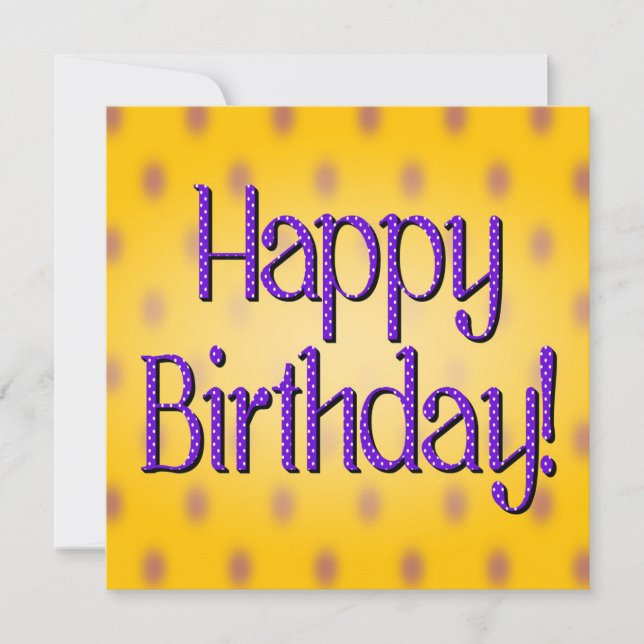 Happy Birthday Blue Polka Dot Text Yellow Bkgrd Invitation (Front)