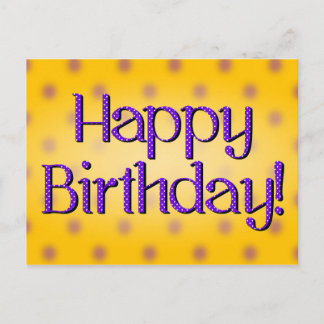 Happy Birthday Blue Polka Dot Text Yellow Bkgrd Postcard