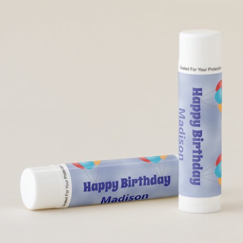 Happy Birthday Blue Red Yellow Balloons  Name Lip Balm