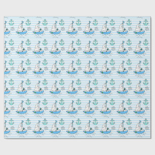 Happy Birthday Blue Sailboat Wrapping Paper