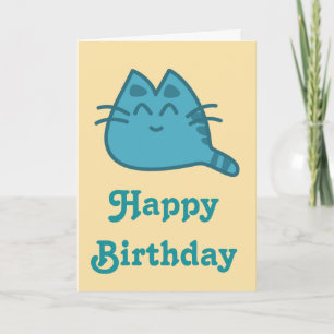 Happy Birthday Blue Smiling Kitty Cat Card