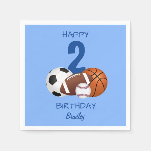 Happy Birthday Blue Sports Kids Napkins