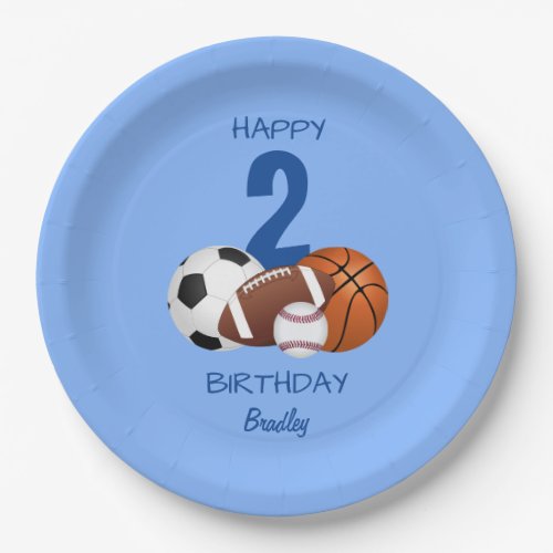 Happy Birthday Blue Sports Kids Paper Plates