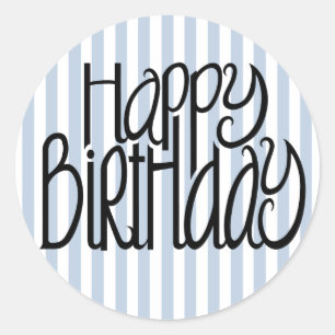 Happy Birthday Blue Stripes Sticker