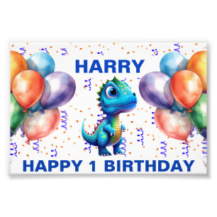 HAPPY BIRTHDAY BLUE T REX PHOTO PRINT