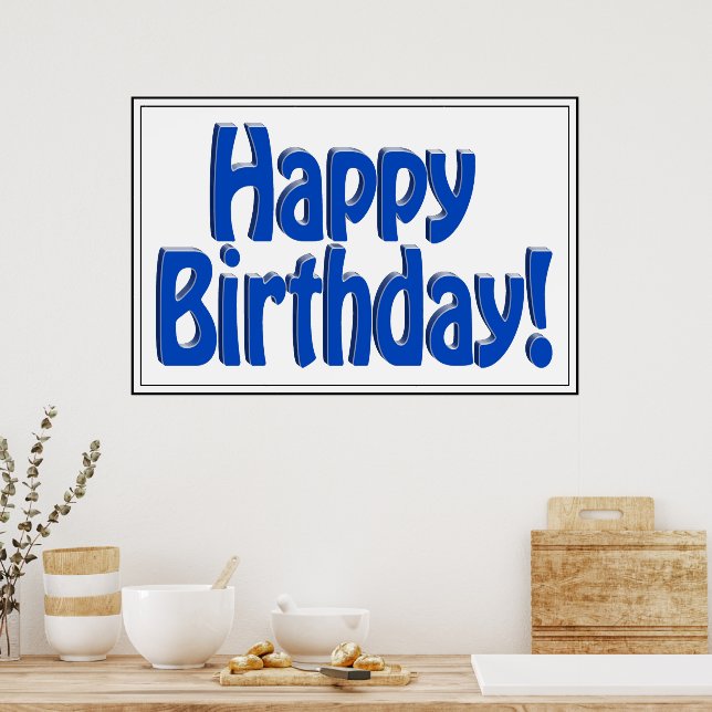 Happy Birthday Blue Text  Poster (Kitchen)