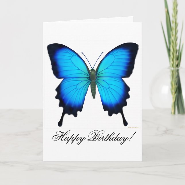 Happy Birthday Blue Ulysses Butterfly Card (Front)