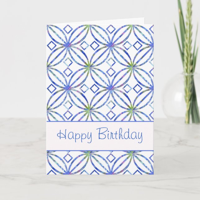 Happy Birthday Blue Watercolor Art Nouveau Card (Front)
