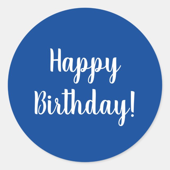 Happy Birthday Blue White Typography Classic Round Sticker (Front)