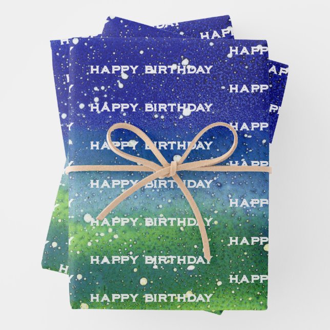 Happy Birthday Blue Wrapping Paper Sheets (In situ)