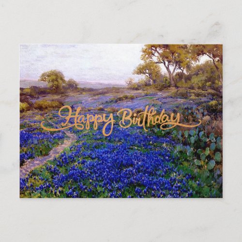 Happy Birthday Bluebonnets at Twilight Postcard