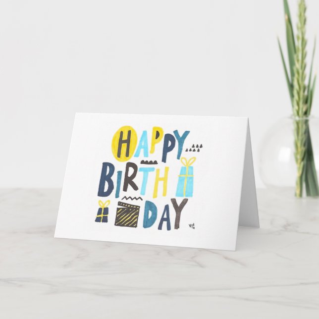 Happy Birthday Blues & Yellows Card (Front)