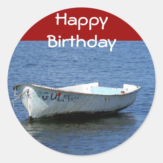 Happy Birthday, Boat Classic Round Sticker (Front)