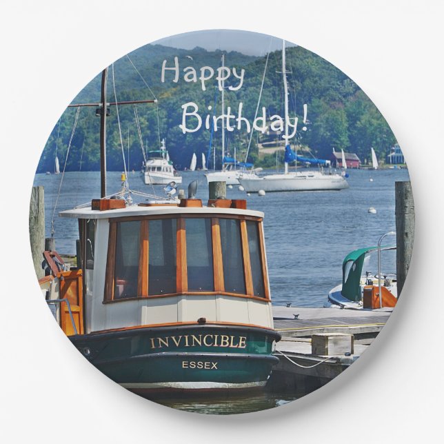 Happy Birthday Boat Paper Plates (Front)
