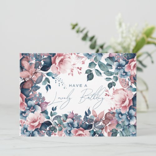 Happy Birthday Bohemian Blue Garden Floral Card