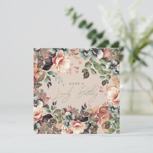 Happy Birthday Bohemian Garden Floral Champagne  Card