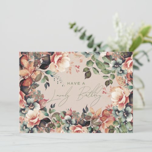 Happy Birthday Bohemian Garden Floral Champagne  Card