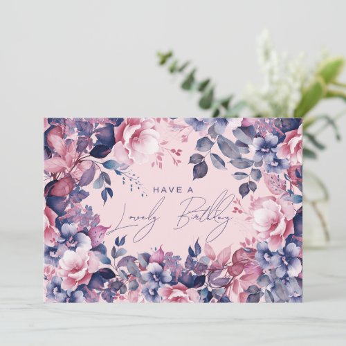 Happy Birthday Bohemian Purple Garden Floral Blush Card