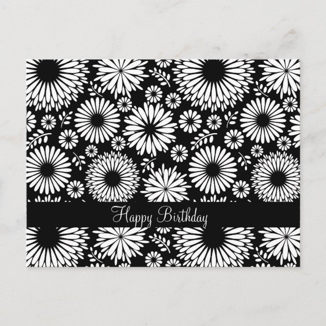 Happy Birthday Boho Black White Folk Starburst Postcard (Front)