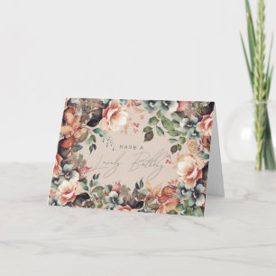 Happy Birthday Boho Garden Floral Champagne Card